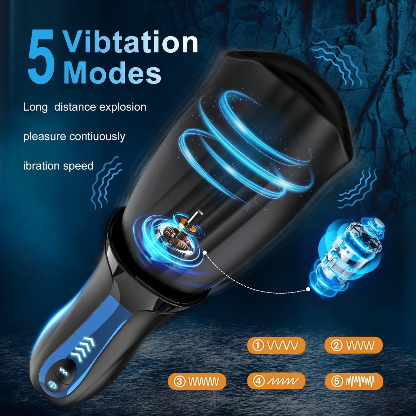 Automatic Masturbator Penis Trainer Stroker Blowjob with 5 Vibrating & 5 Rotating Modes