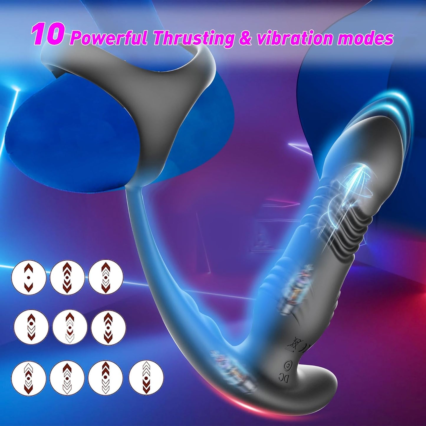 3 IN 1 Prostate Massager Anal Vibrator Butt Plug Stimulator with 10 Thrusting Modes