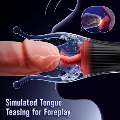 4 IN 1 Penis Vibrator Glans Trainer Stroker Masturbator with 10 Licking & Vibrating