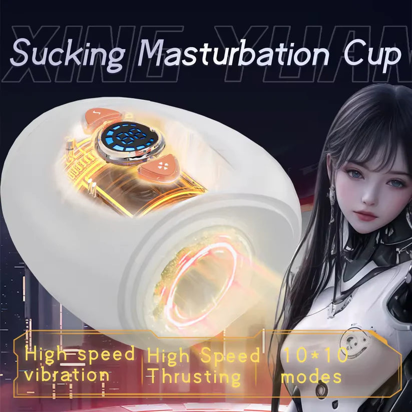 High Speed Dual Stimulation Sucking Masturbator with 10 Vibrating & Telescopic Modes