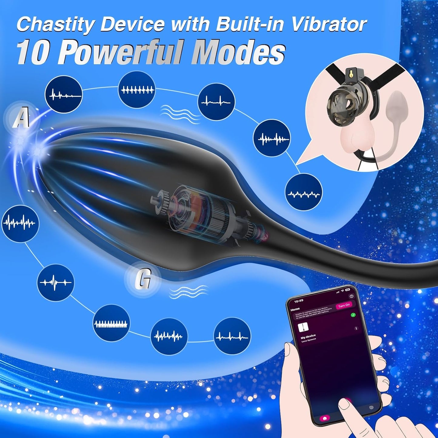 App-controlled Chastity Cage Strap Penis Trainer Sleeve with 6 Sizes Rings