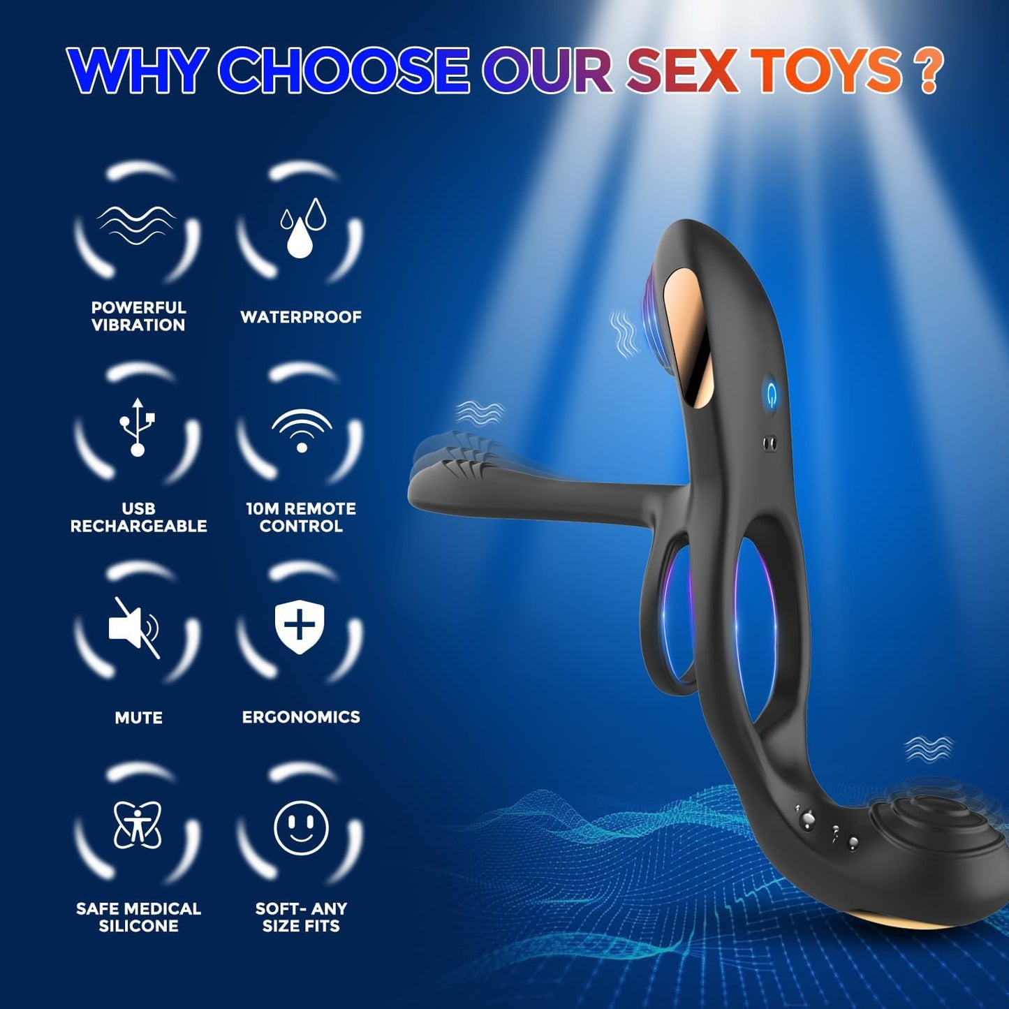 3 IN 1 Penis Ring Anal Vibrator Prostate Massager with 10 Vibration Modes
