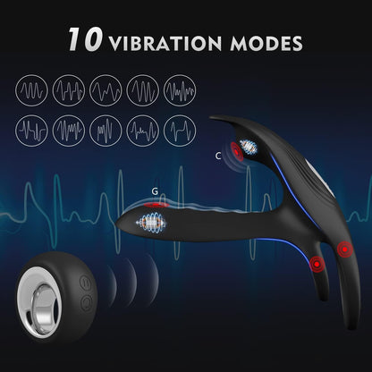 Anneau pénien multifonction 3 en 1 avec 10 modes de vibration 