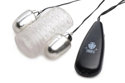 Dual Vibrating Penis Sheath Glans Trainer Stimulator with Powerful Vibrations