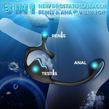 3 in 1 Prostate Massager Cock Ring with 10 Vibrating Modes