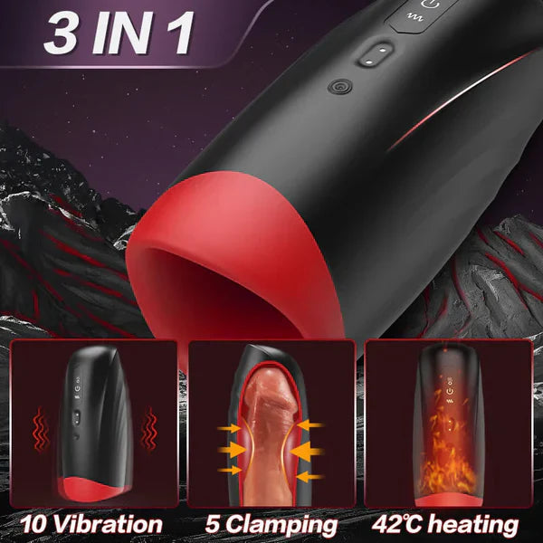 3 IN 1 Oral Stroker Blowjob Masturbator with 5 Clamps & 10 vibrations & 42°C Heating Modes