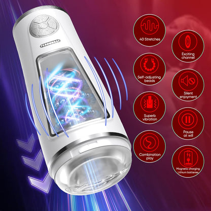 3 Adjustable Beaded Stroking Automatic Masturbator with 7 Modes & 3 Speeds
