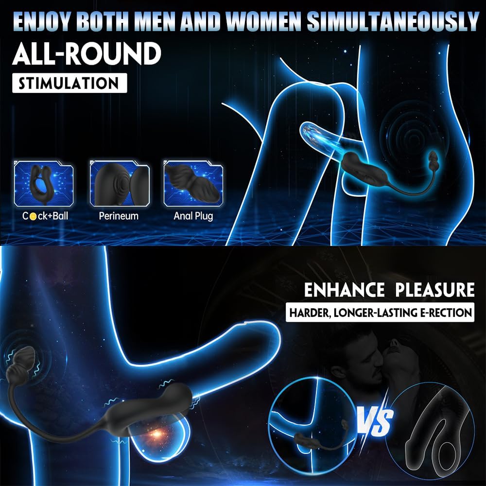 4 IN 1 Anal Vibrator Cock Ring Prostate Massager with 10 Vibration Modes & 3 Motors