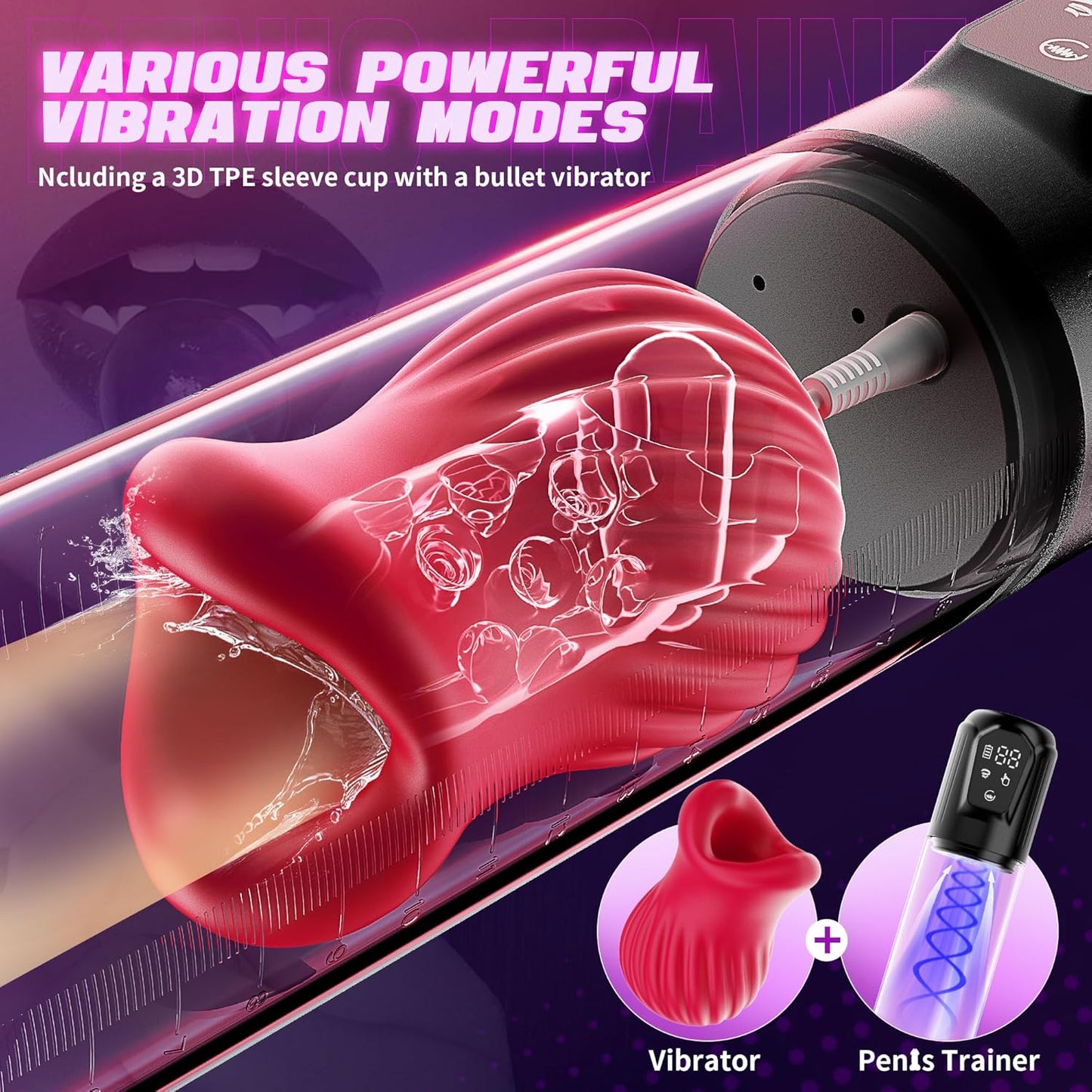 2 IN 1 Electric Penis Pump Enlargement Masturbator  with 5 Vibration & Suction