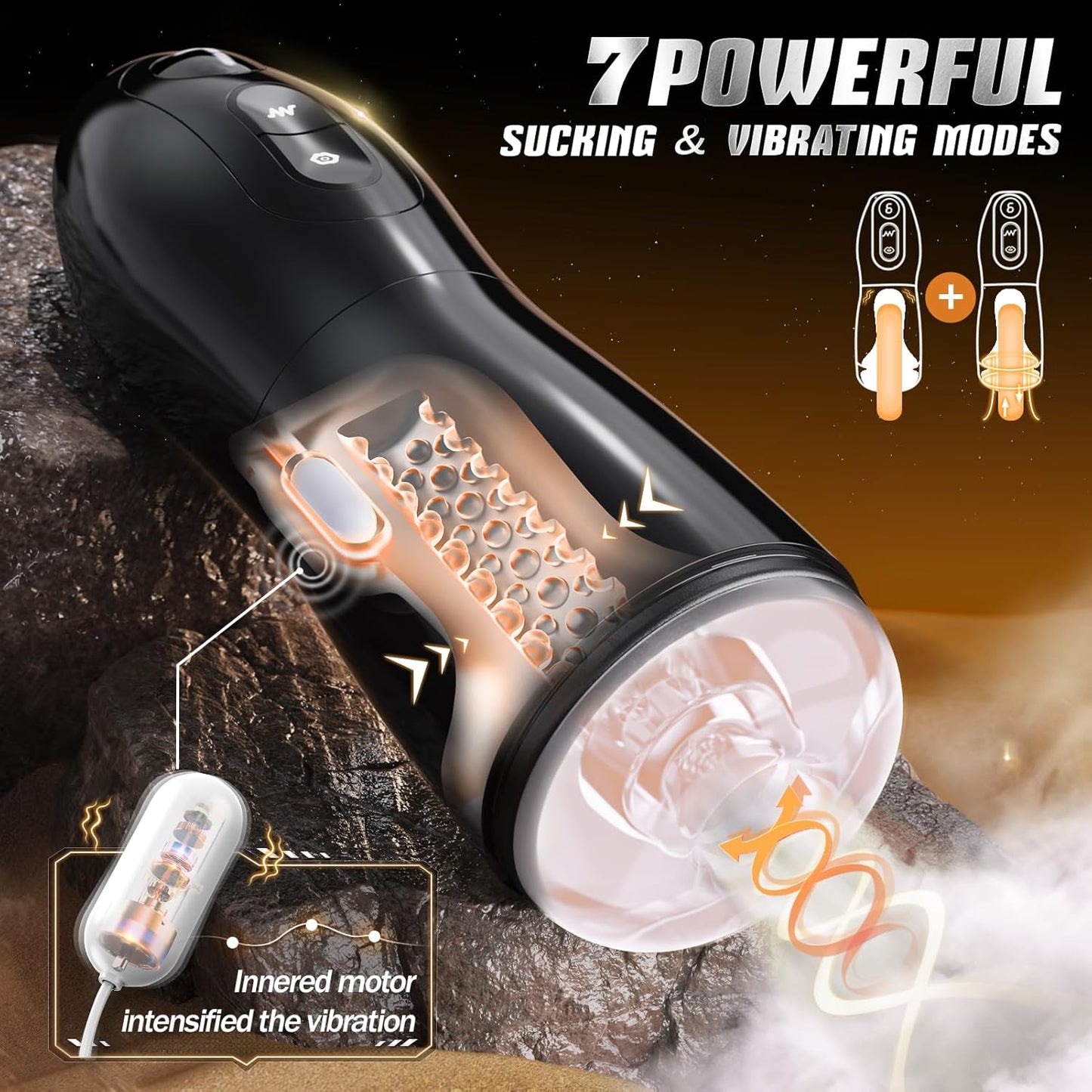 LCD Control Automatic Masturbator Penis Pump Stroker with 7 Vibrating & 7 Sucking Modes