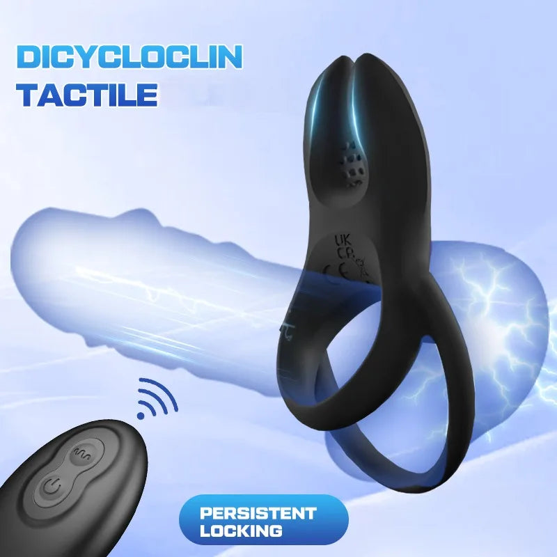 Double Cock Ring Penis Trainer Vibrator Stimulator with 10 Vibration Modes