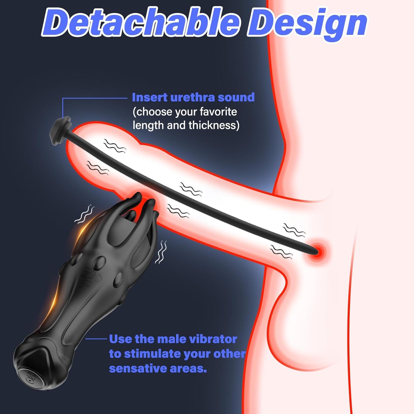 Penis Vibrator Stimulator Urethral Sounds Set Msturbator with 10 Vibrations