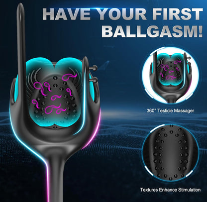 3 IN 1 Penis Ring Ball Stimulator Prostate Massager with 10 Intense Vibration Modes