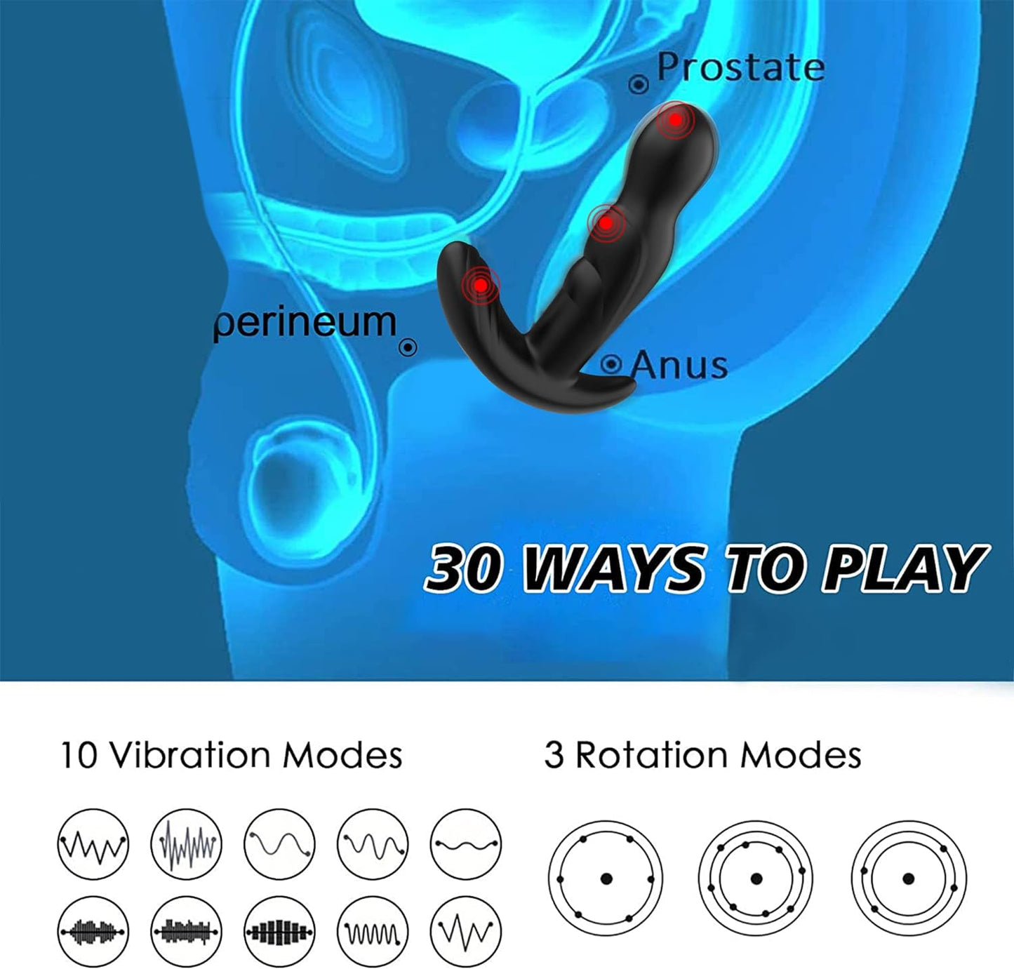 360° Rotating Anal Vibrator Prostate Massager with 30 Powerful Stimulation Patterns