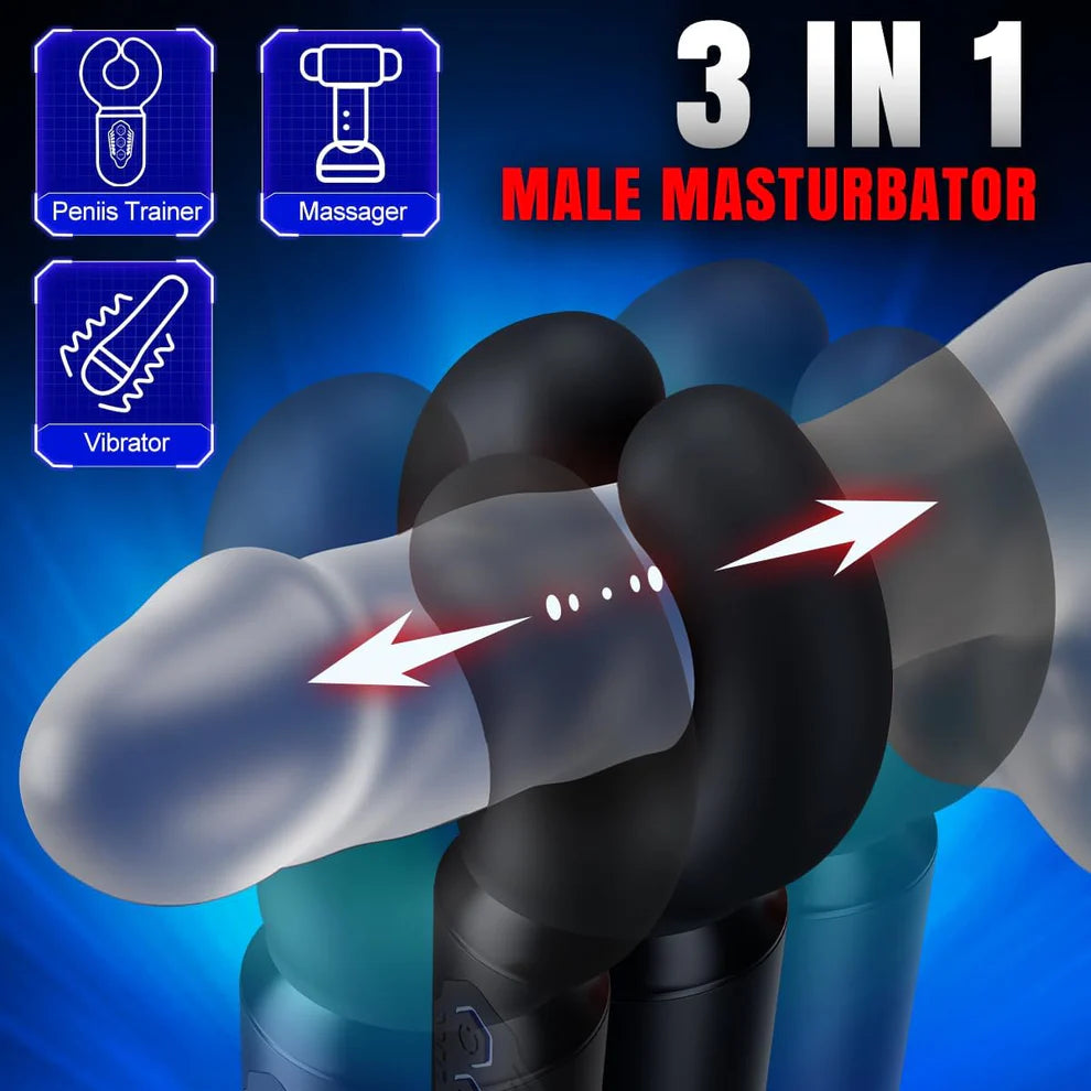 Automatic Clamp Penis Vibrator Glans Trainer Masturabator with 10 Vibration Modes