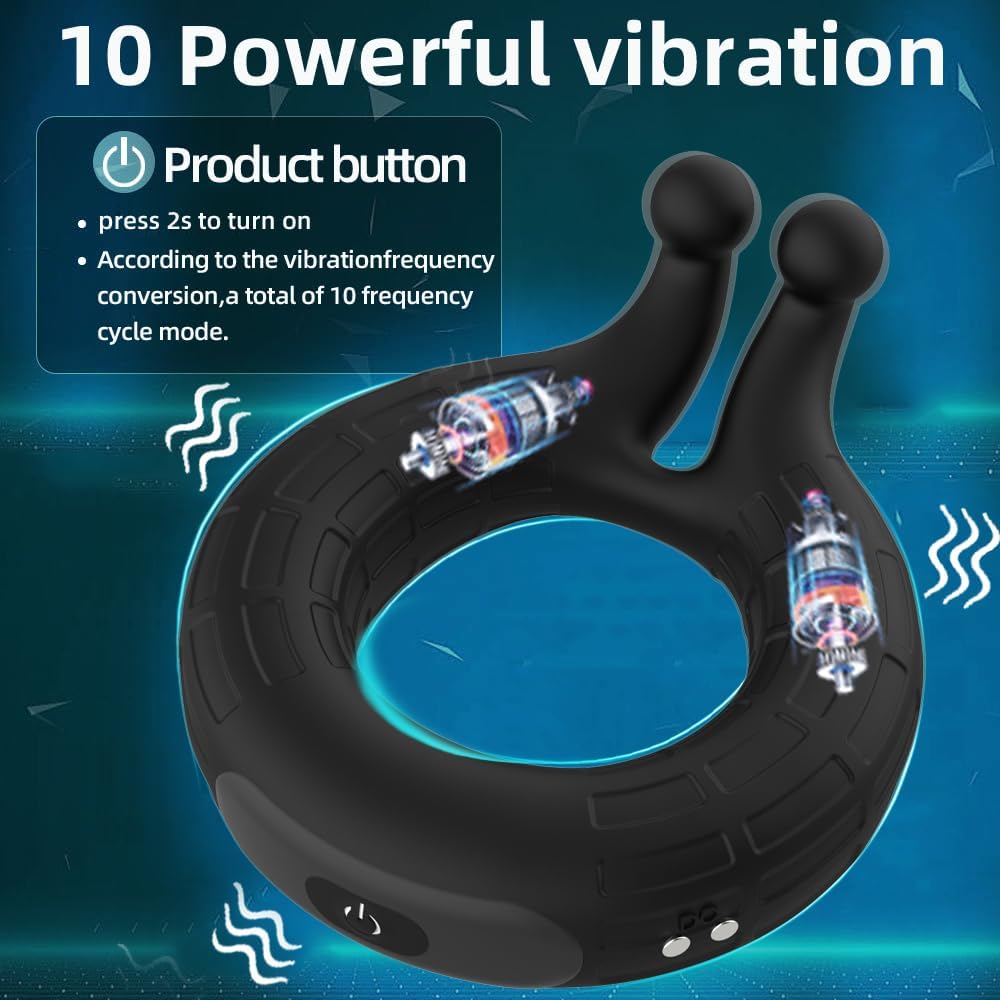 Penis Ring Vibrator Stimulator Adult Sex Toy with 10 Vibrating Patterns