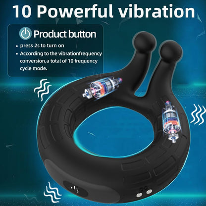 Penis Ring Vibrator Stimulator Adult Sex Toy with 10 Vibrating Patterns