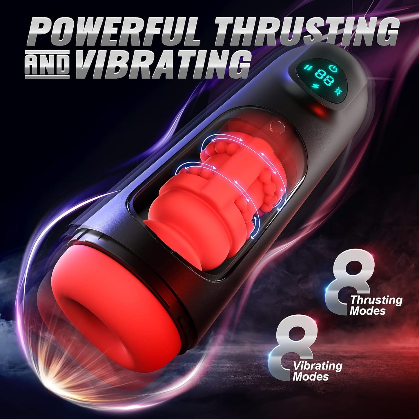LCD Display Automatic Masturbator Stroker with 8 Vibrating & 8 Thrusting
