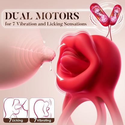 3 in 1 Penis Ring Vibrator Clitoral Stimulator with 7 Tongue Licking Modes
