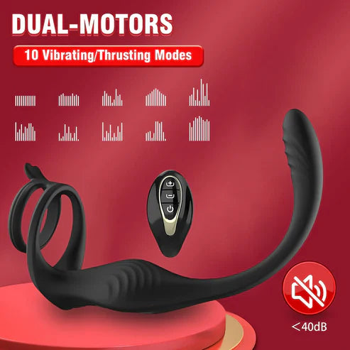 Anal Vibrator Penis Ring Prostate Massager Butt Plug with 9 Vibrating & Thrusting Modes