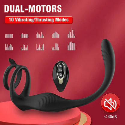 Anal Vibrator Penis Ring Prostate Massager Butt Plug with 9 Vibrating & Thrusting Modes