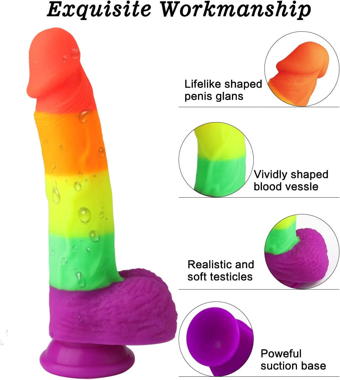 8.1 Inch Realistic Rainbow Dildo with Strong Suction Cap Base