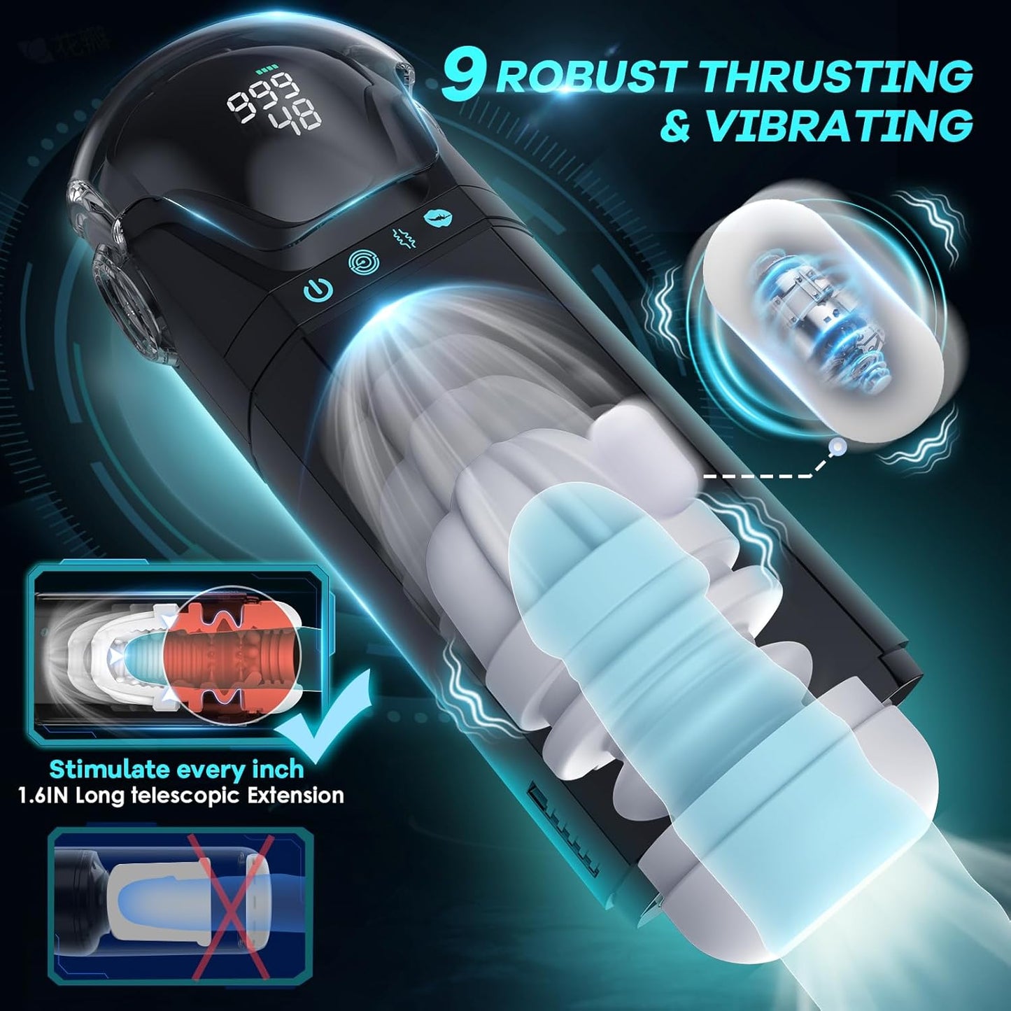 Automatic Masturbator Stroker Sex Machine with 9 Sucking & 9 Thrusting & 9 Vibrating