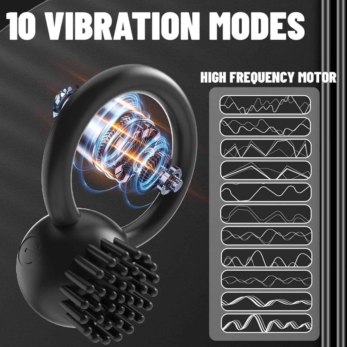 Rubber Cock Penis Ring Massagers with 10 Vibration Modes