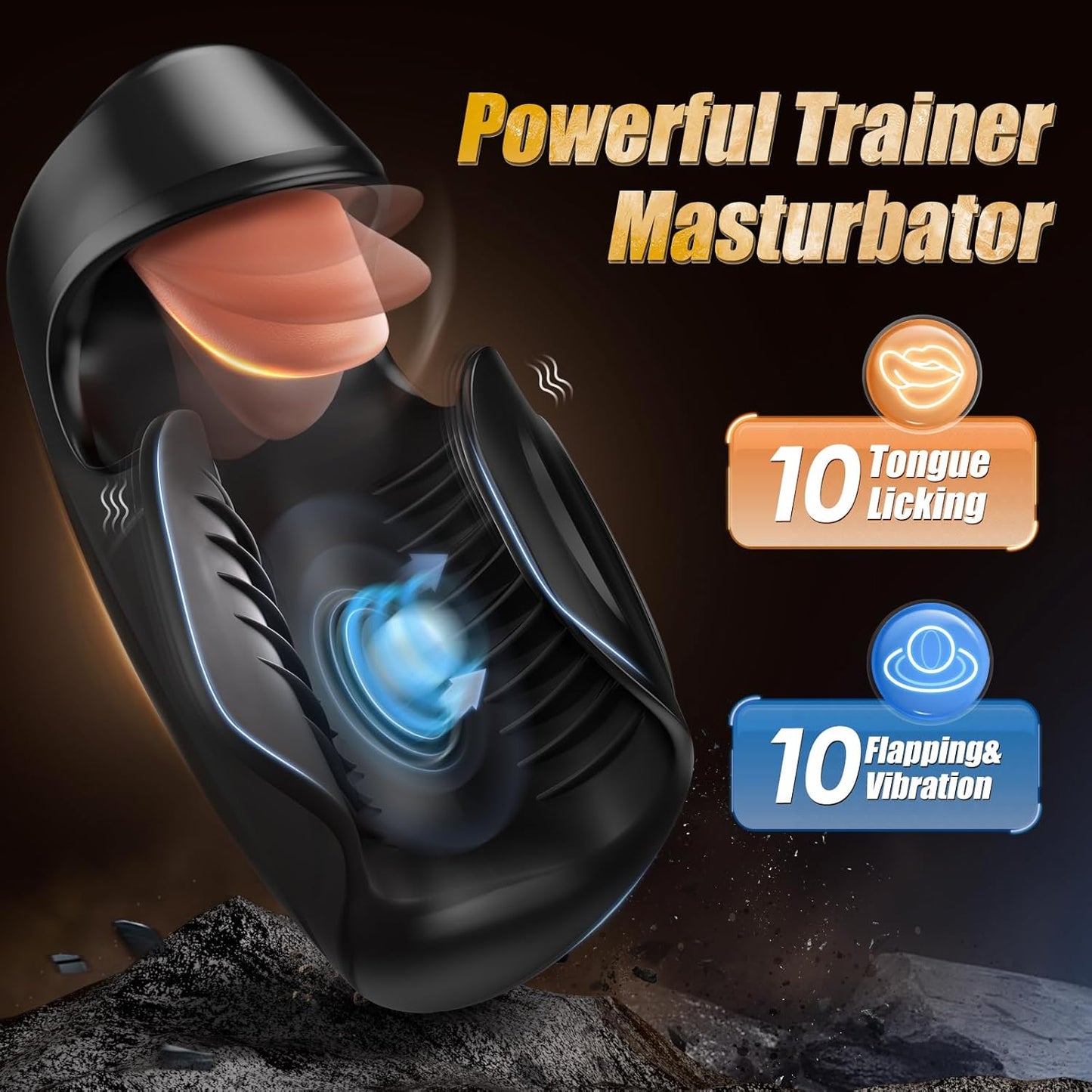 10 Tongue-Licking & Tapping & Vibrating Penis Trainer Stroker Male Masturbator