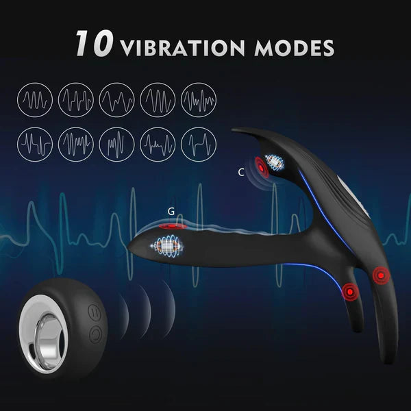3 in 1 Multi Functional Anal Vibrator Prostate Massager Penis Ring with 10 Vibration Modes