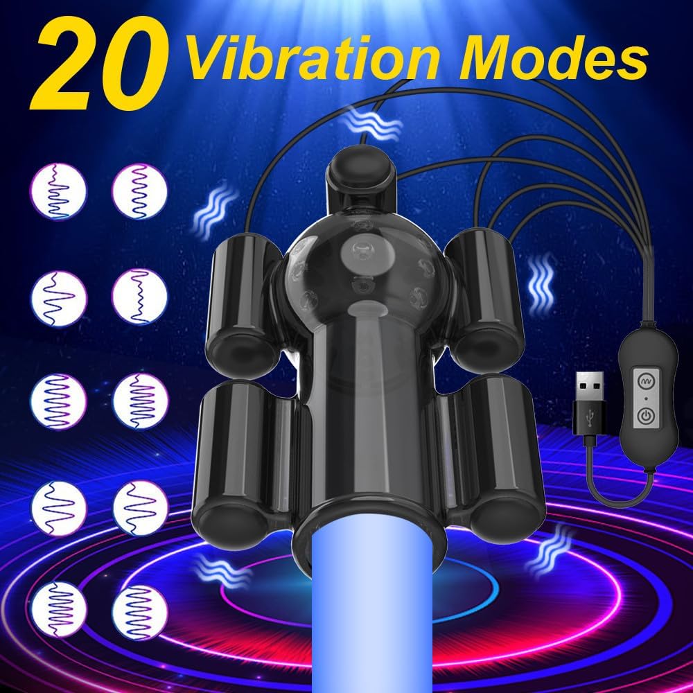 Penis Training Vibrator Glans Ejaculation Vibrator with 10 Vibration Modes & 5 Motors