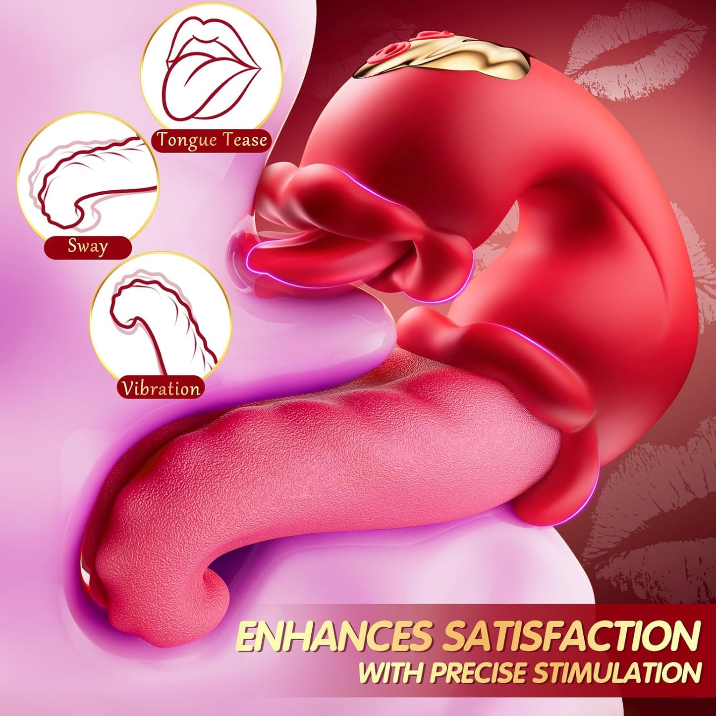 4 IN 1  Rose Vibrator G Spot Clit Stimulator with 10 Licking Clitoral & 10 Vibration Modes