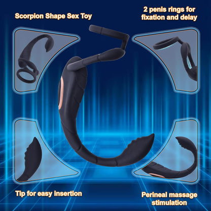 3 IN 1 Cock Ring Prostate Massager Anal Vibrator with 9 Powerful Vibration Modes