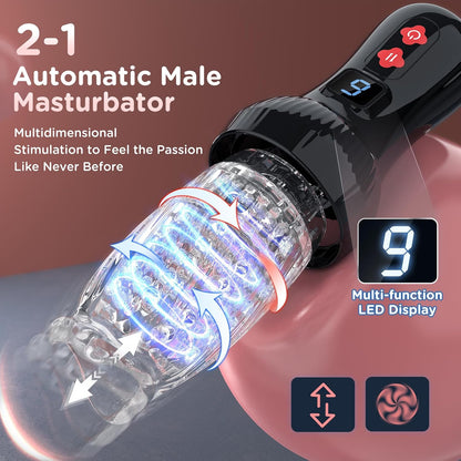 2 IN 1 Automatic Masturbator Penis Trainer with 9 Thrusting & Rotating Modes