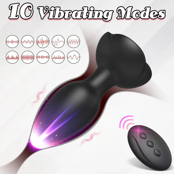 Rose Anal Vibrator Butt Plug Prostate Massager with 10 Strong Vibration Modes