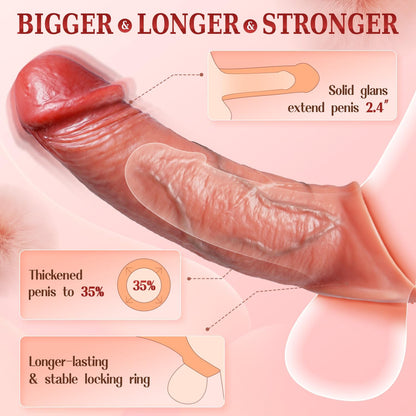 4 IN1 Realistic Penis Sleeve Extender Cock Ring with 9 Vibration Modes