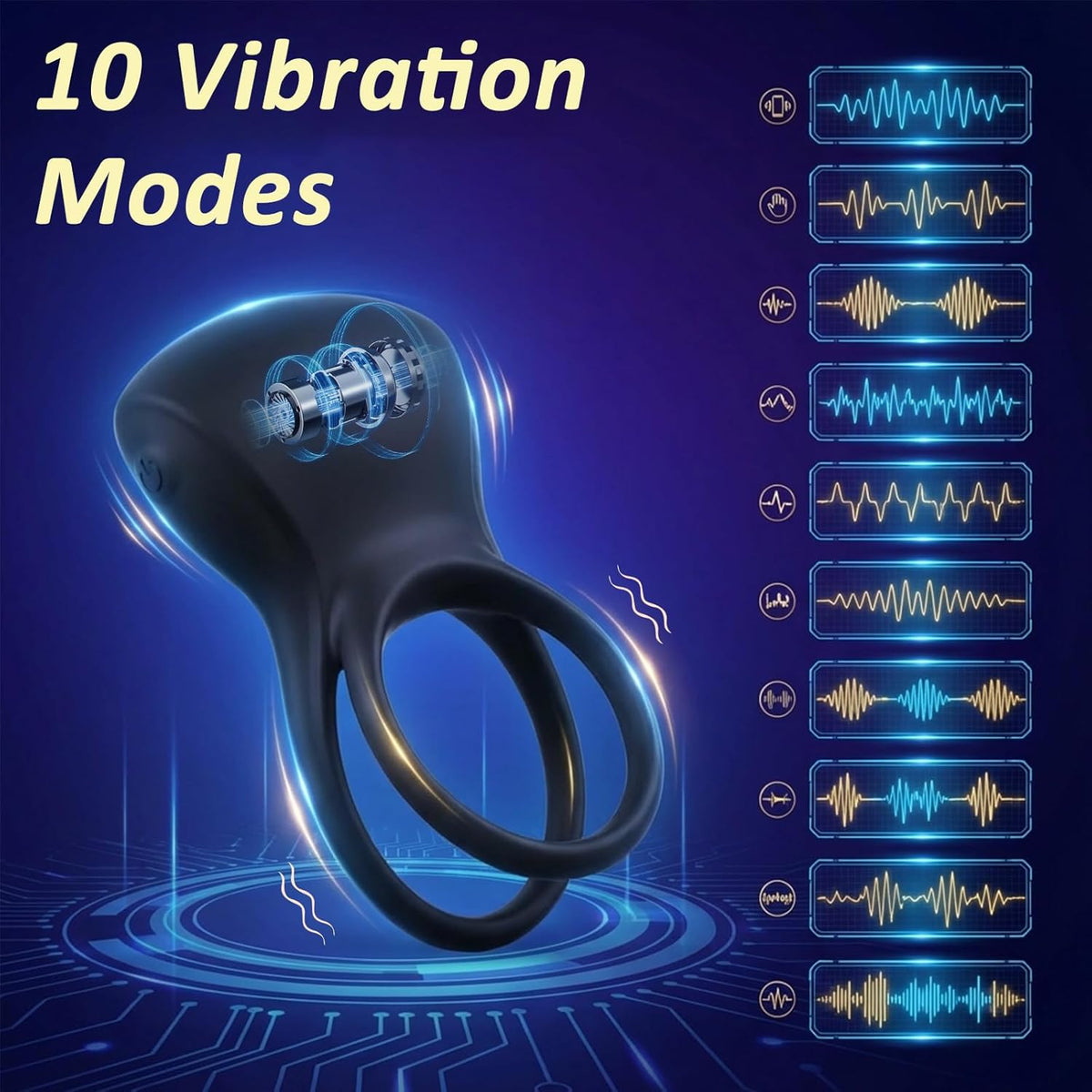E-stim Cock Ring Penis Trainer Stimulator with 10 Vibrations & 5 Electric Shocks