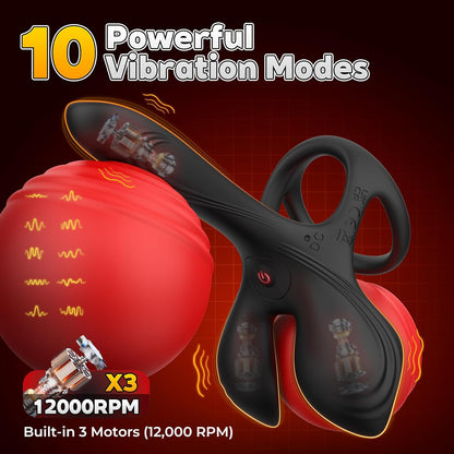 Dual Penis Ring Male Delay Erection Rose Clitoral Stimulator G Spot Vibrator with 10 Modes