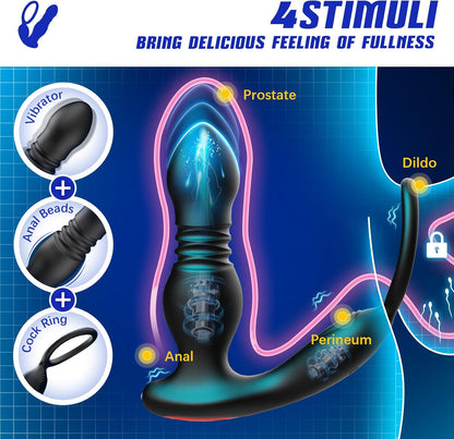 3 IN 1 Prostate Massager Anal Vibrator Penis Ring with 7 Thrusting & 7 Vibrating  Modes