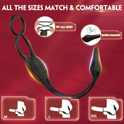 4 in 1 Vibrating Cock Ring Penis Ring Butt Plug with Remote Control & 7 Strong Vibrations