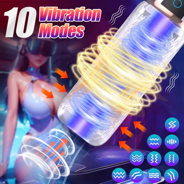 Automatic Masturbator Penis Trainer Stroker with 10 Vibrating & Thrusting & Rotating Modes