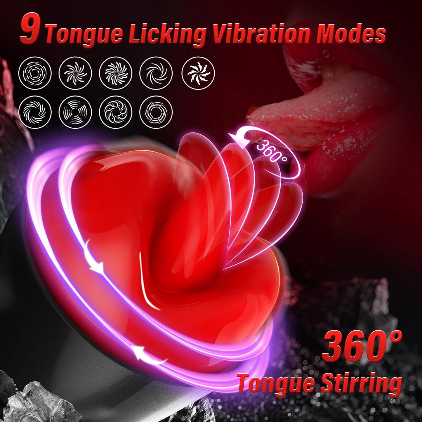 360° Tongue Licking & 9 Vibrating Modes Automatic Penis Trainer Masturbator
