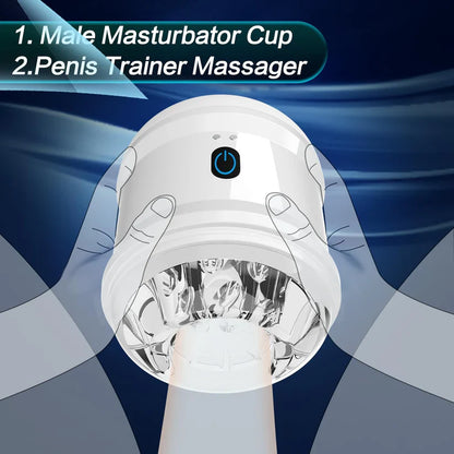 Dual Motors Automatic Masturbator Penis Trainer Pocket Pussy with 10 Intense Vibrations
