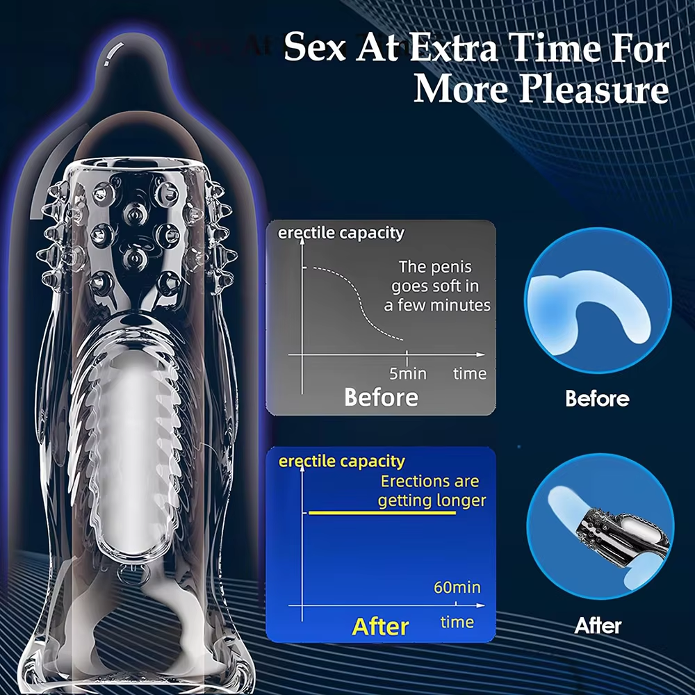 Transparent Penis Sleeve Vibrator Cock Ring Enlargement with 10 Vibration Modes