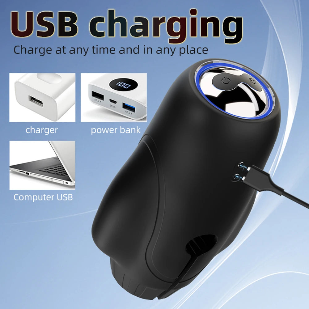 Electric Penis Trainer Vibrator Blowjob Stroker with 10 Vibration & Rotation Modes