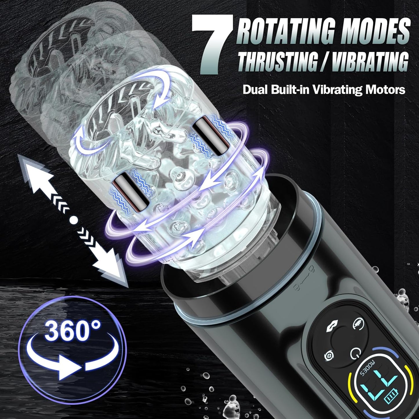 Automatic Masturbator Penis Pump with 7 Sucking Vibrating Thrusting Rotating & Licking Modes