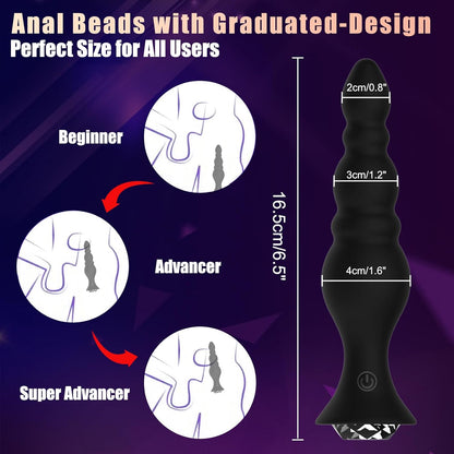 10 Powerful Vibrations Anal Beads Butt Plug Prostate Massager with Remote Control