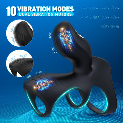 3 in 1 Penis cock Ring with Triple Rings & 10 Vibrating Stimulation