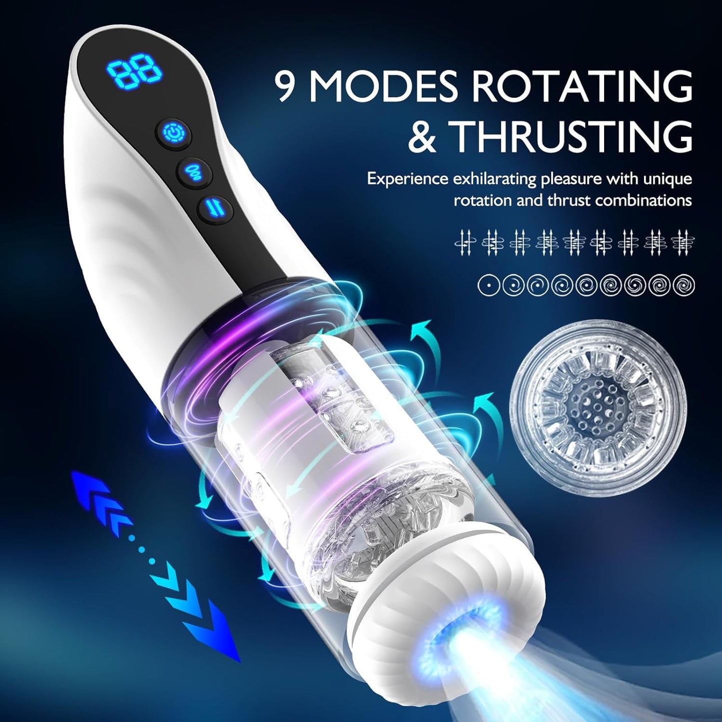 Electric Masturbator Blowjob Penis Massager with 9 Modes Sucking Thrusting & Rotating