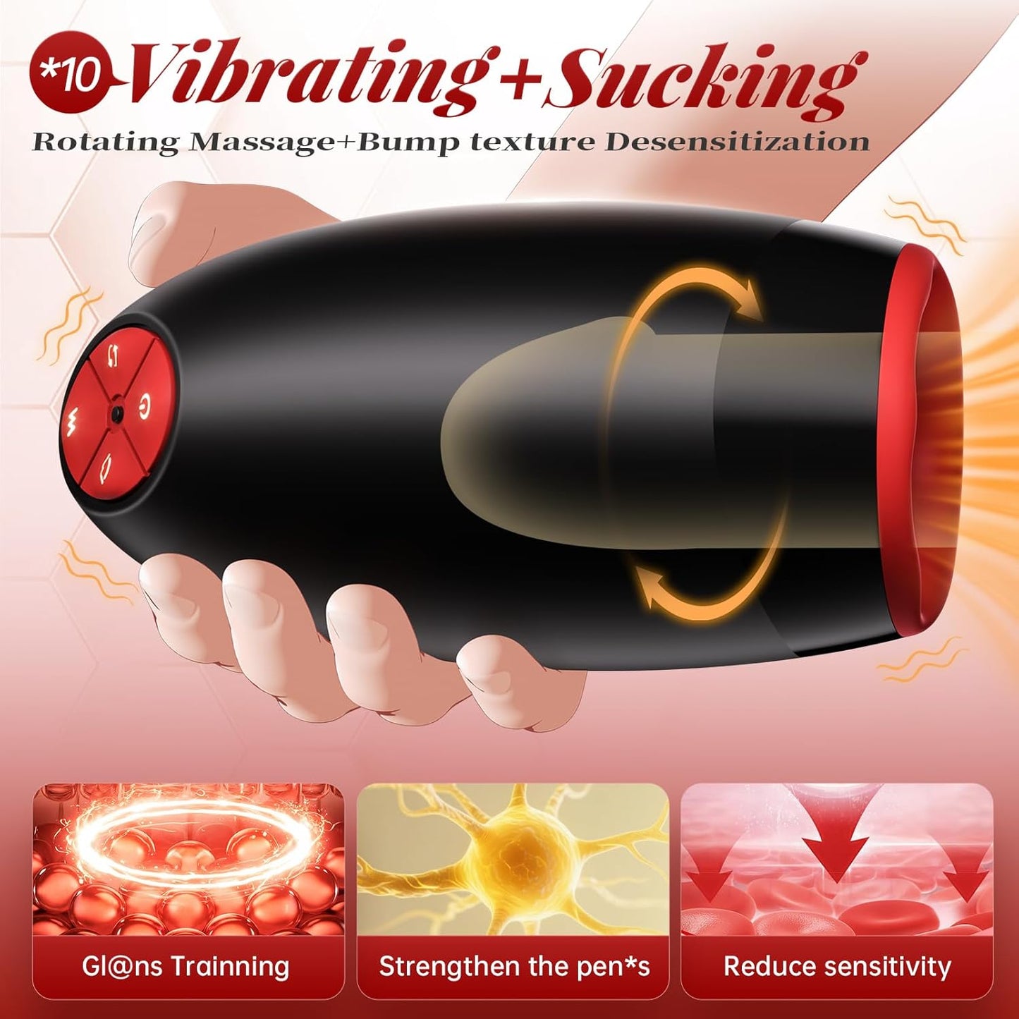 Automatic Masturbator Penis Trainer Stroker with 10 Vibrations & 3 Rotations & 5 Oral Modes